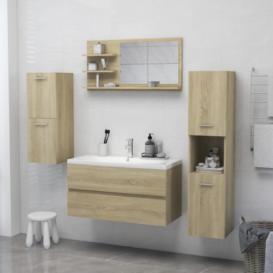 Badkamerspiegel 90x10,5x45 cm bewerkt hout sonoma eikenkleurig - Afbeelding 4