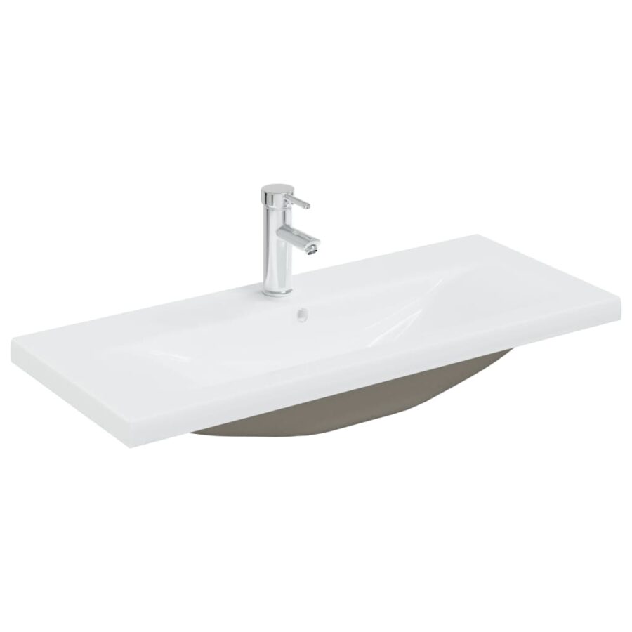 Inbouwwastafel met kraan 91x39x18 cm keramiek wit - Afbeelding 2