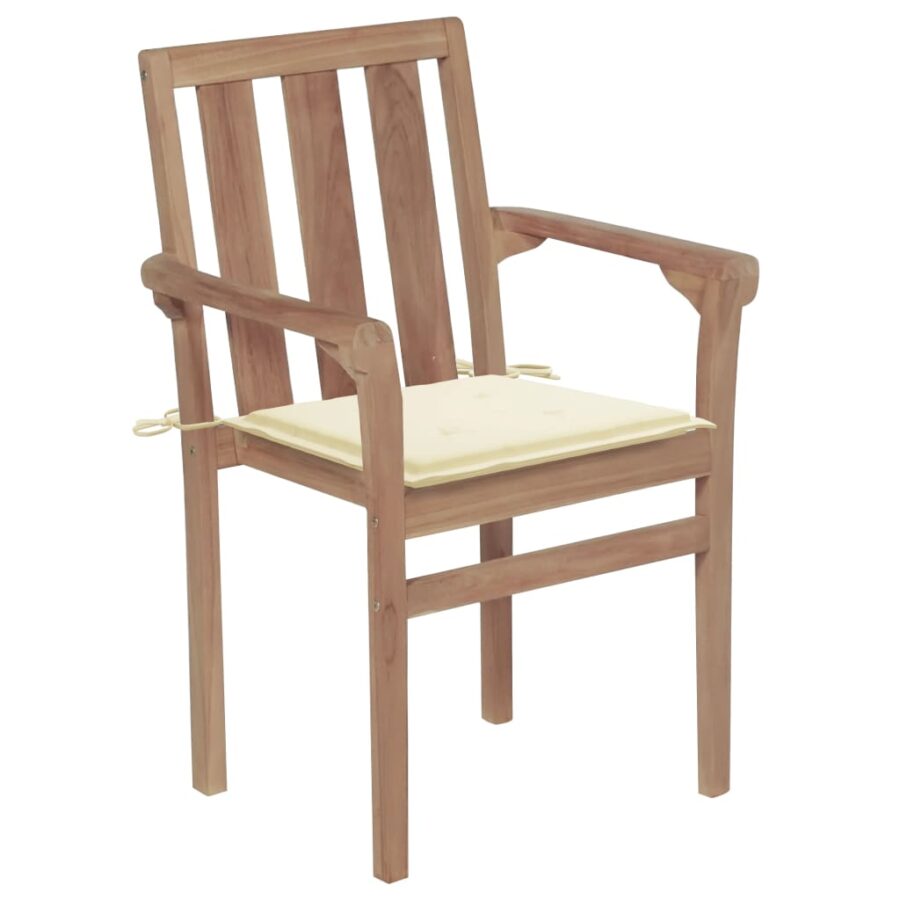 Tuinstoelen 2 st met crèmekleurige kussens massief teakhout - Afbeelding 2