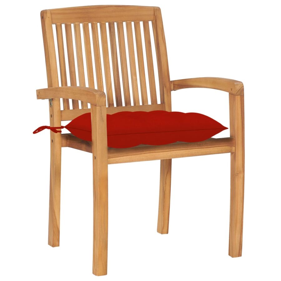 Tuinstoelen 2 st met rode kussens massief teakhout - Afbeelding 2
