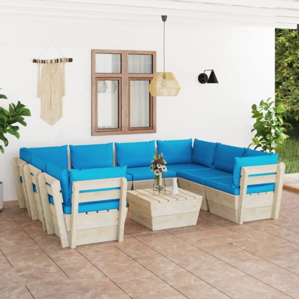 9-delige Loungeset met kussens pallet vurenhout