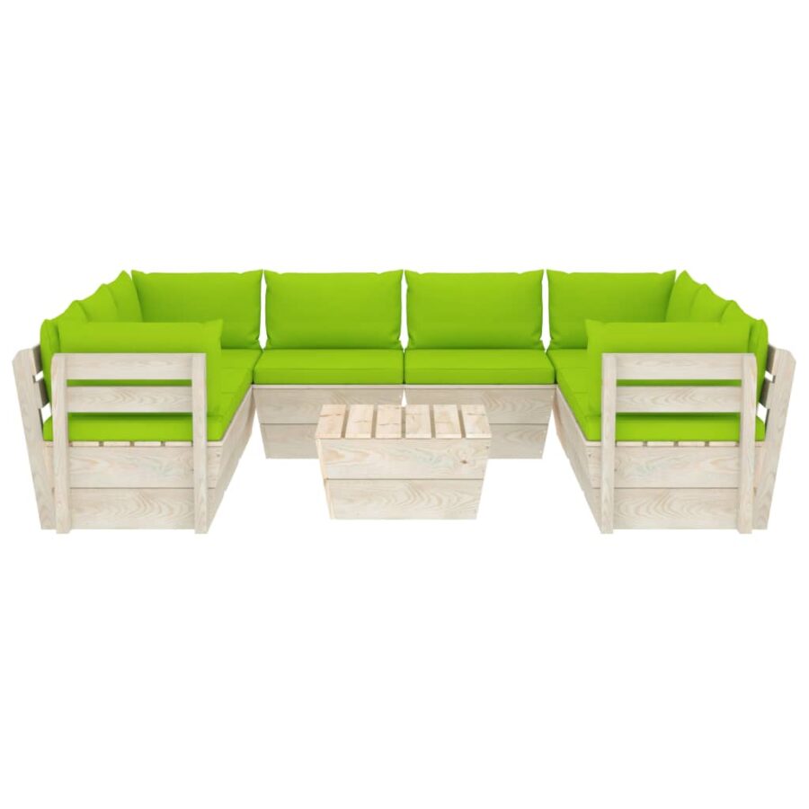 9-delige Loungeset met kussens pallet vurenhout - Afbeelding 3