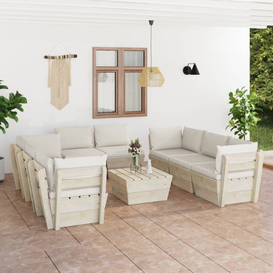 9-delige Loungeset met kussens pallet vurenhout