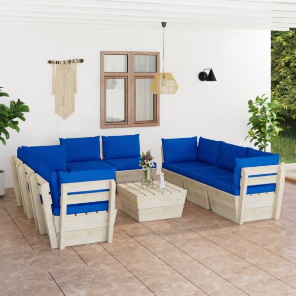 9-delige Loungeset met kussens pallet vurenhout