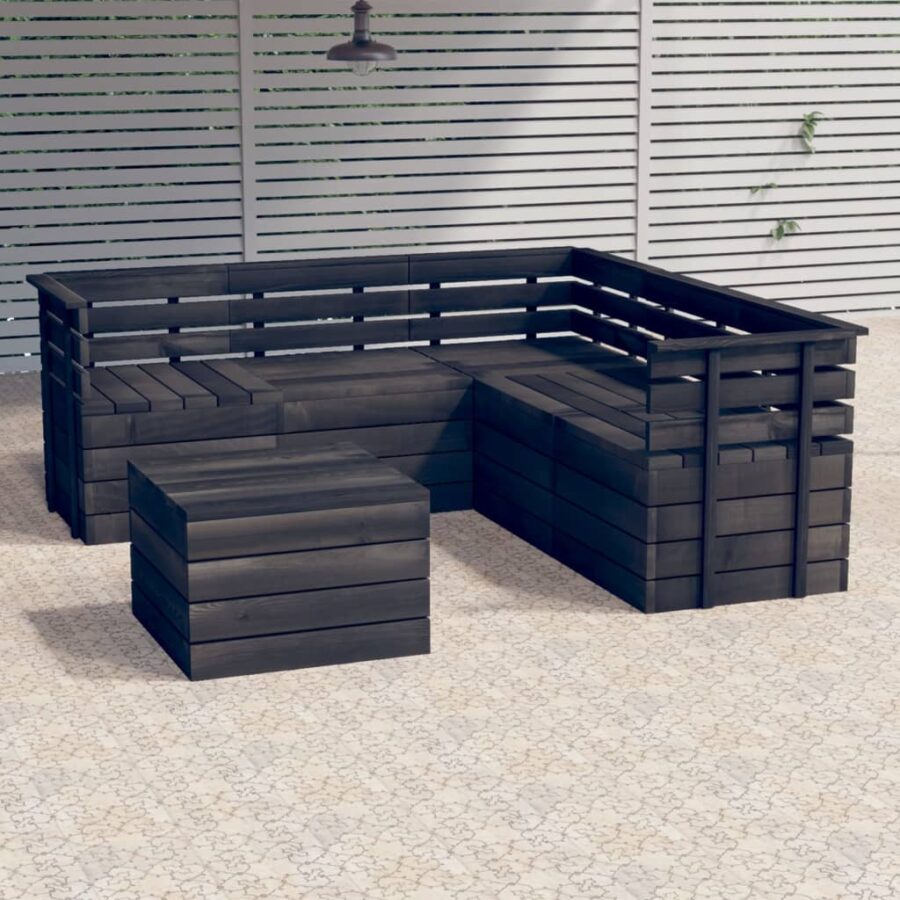 6-delige Loungeset pallet massief grenenhout donkergrijs