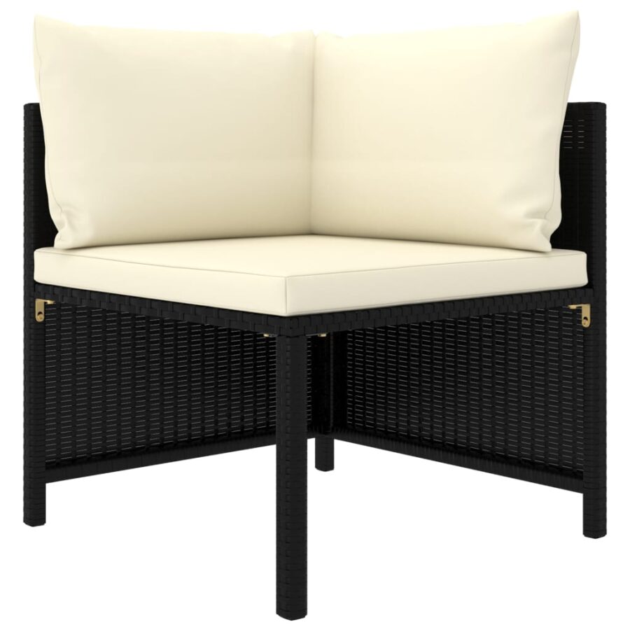 6-delige Loungeset met kussens poly rattan zwart - Afbeelding 3