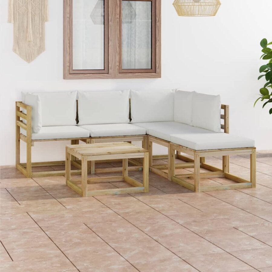 6-delige Loungeset met crèmekleurige kussens