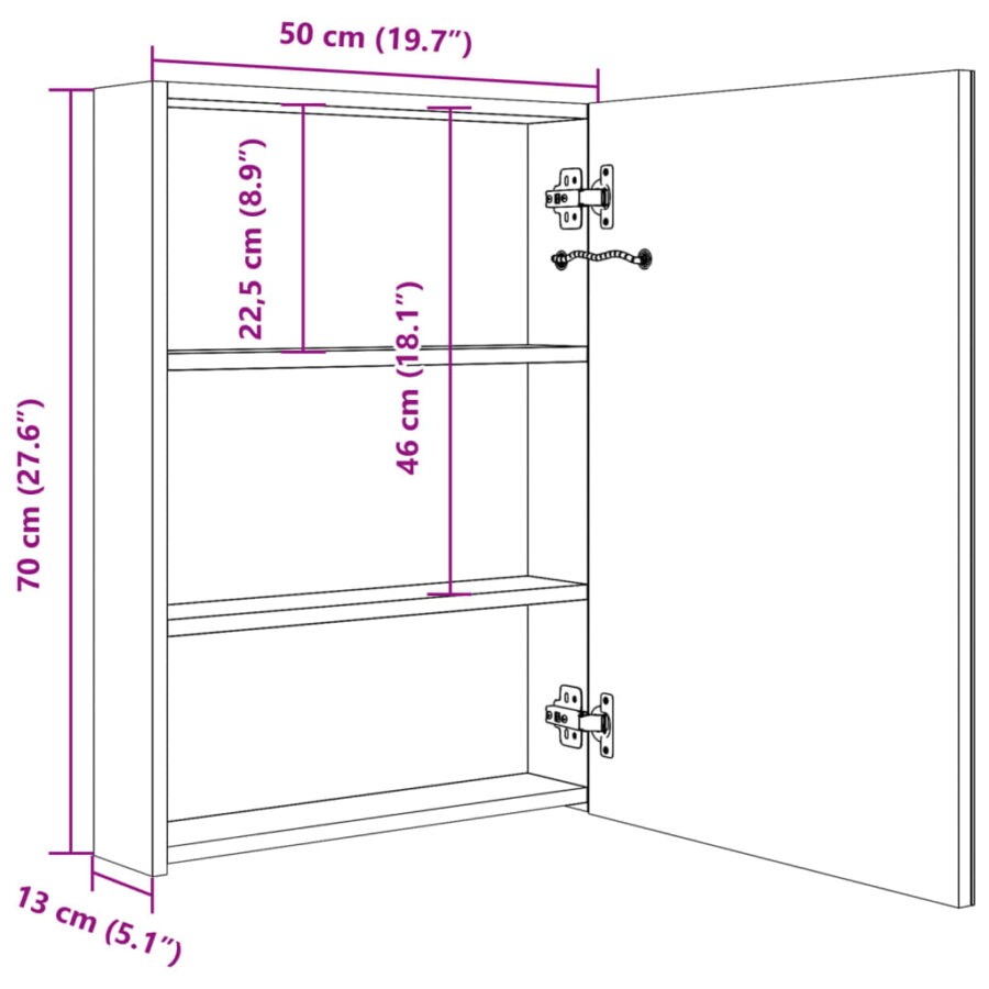 Badkamerkast met spiegel en LED 50x13x70 cm - Afbeelding 9