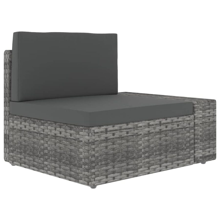 4-delige Loungeset met kussens poly rattan grijs - Afbeelding 6