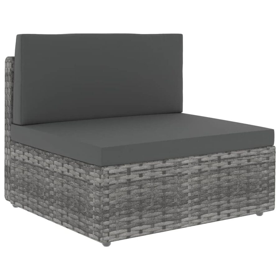 6-delige Loungeset met kussens poly rattan grijs - Afbeelding 2