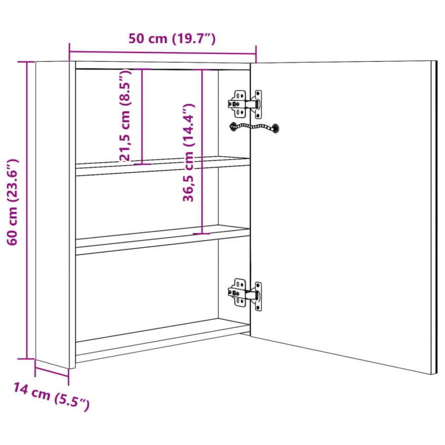 Badkamerkast met spiegel en LED 50x14x60 cm glanzend wit - Afbeelding 8