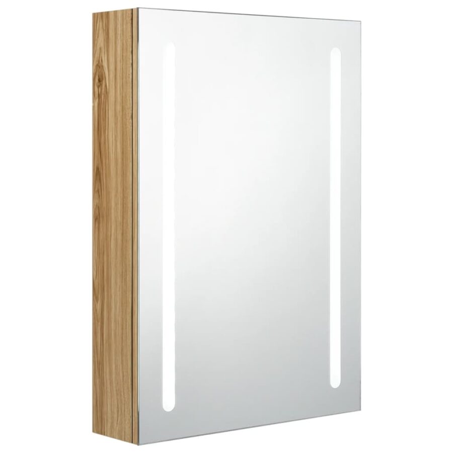 Badkamerkast met spiegel en LED 50x13x70 cm eikenkleurig - Afbeelding 2