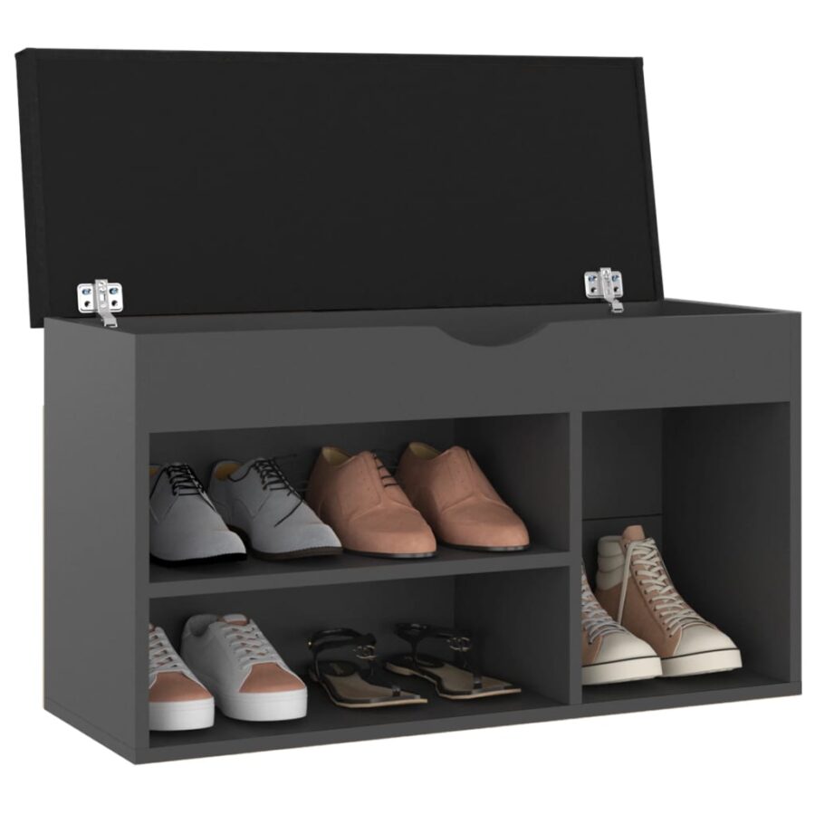 Schoenenbank met kussen 80x30x47 cm bewerkt hout grijs - Afbeelding 3