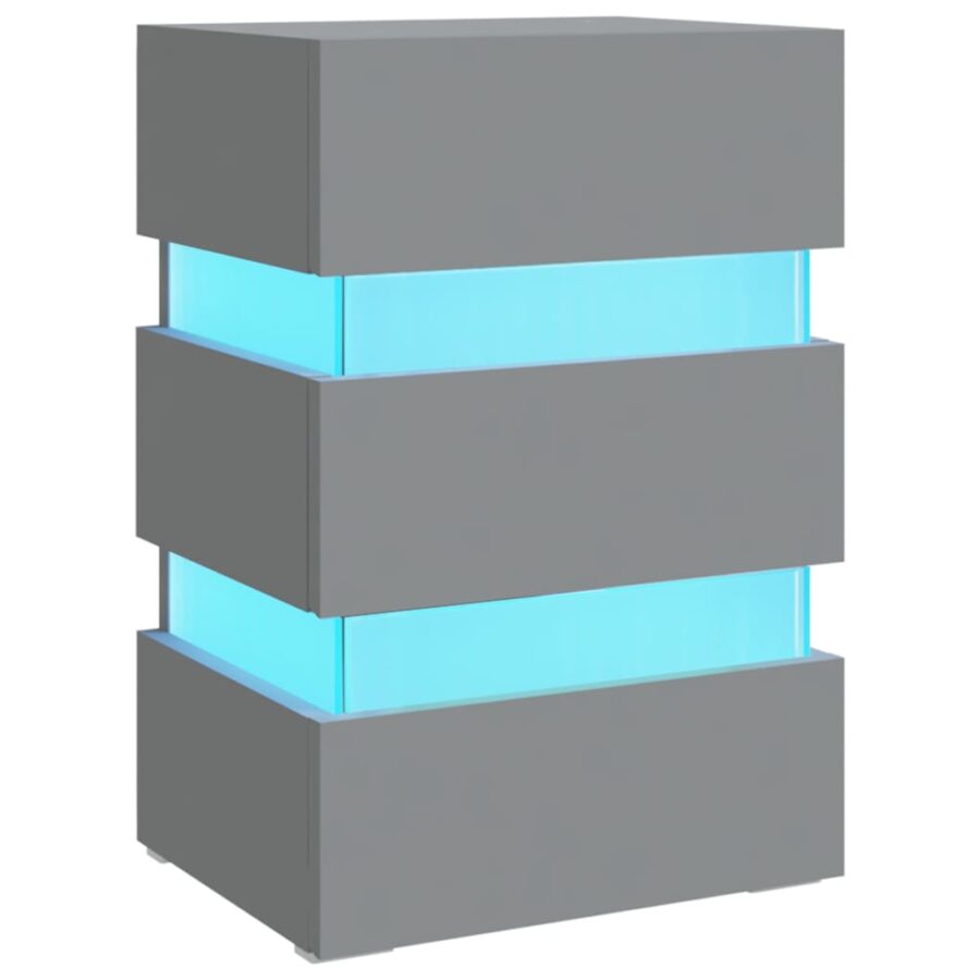 326846  Nachtkastje LED 45x35x67 cm bewerkt hout grijs - Afbeelding 2