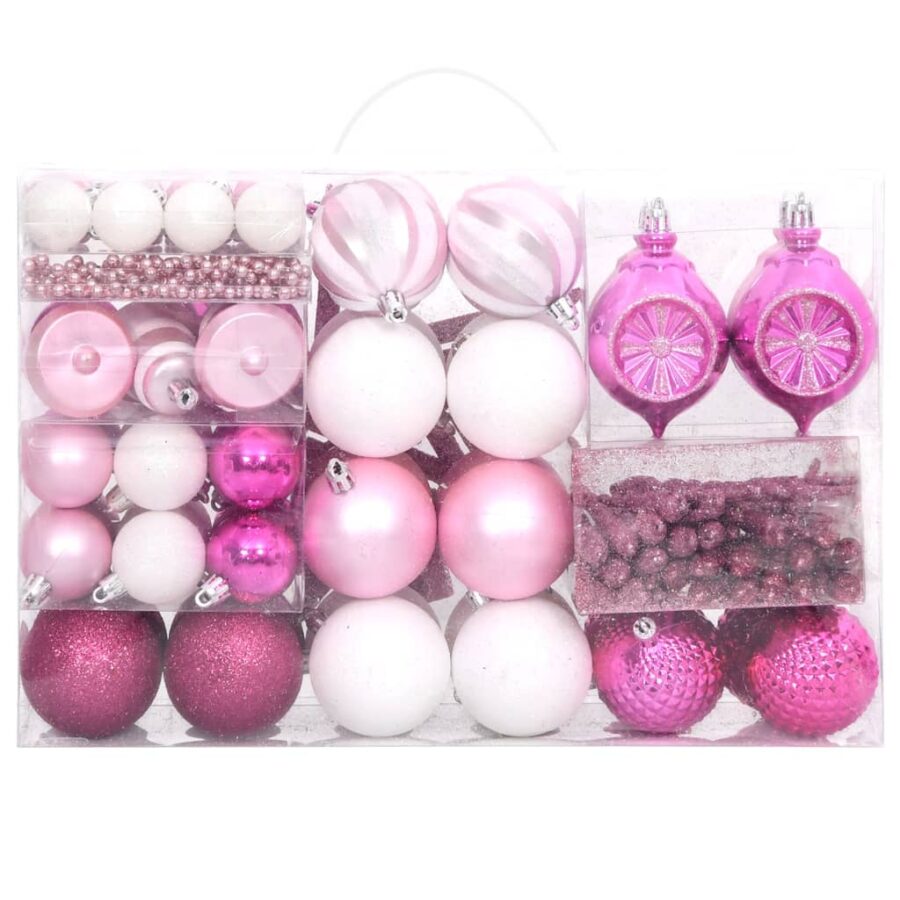 108-delige Kerstballenset wit en roze - Afbeelding 3
