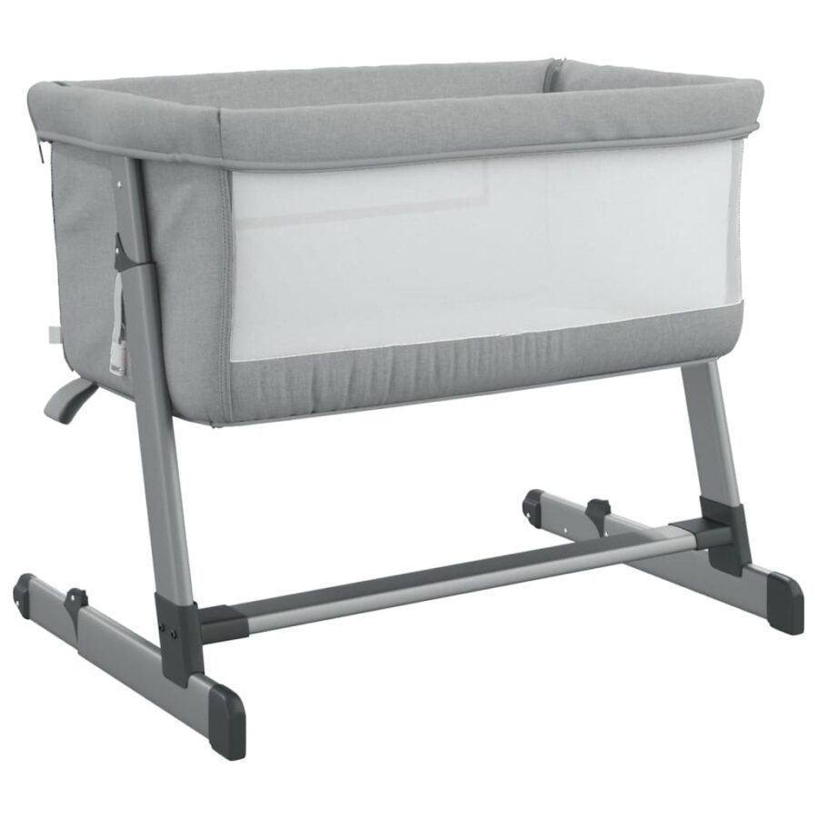 Babybed met matras linnen lichtgrijs - Afbeelding 5