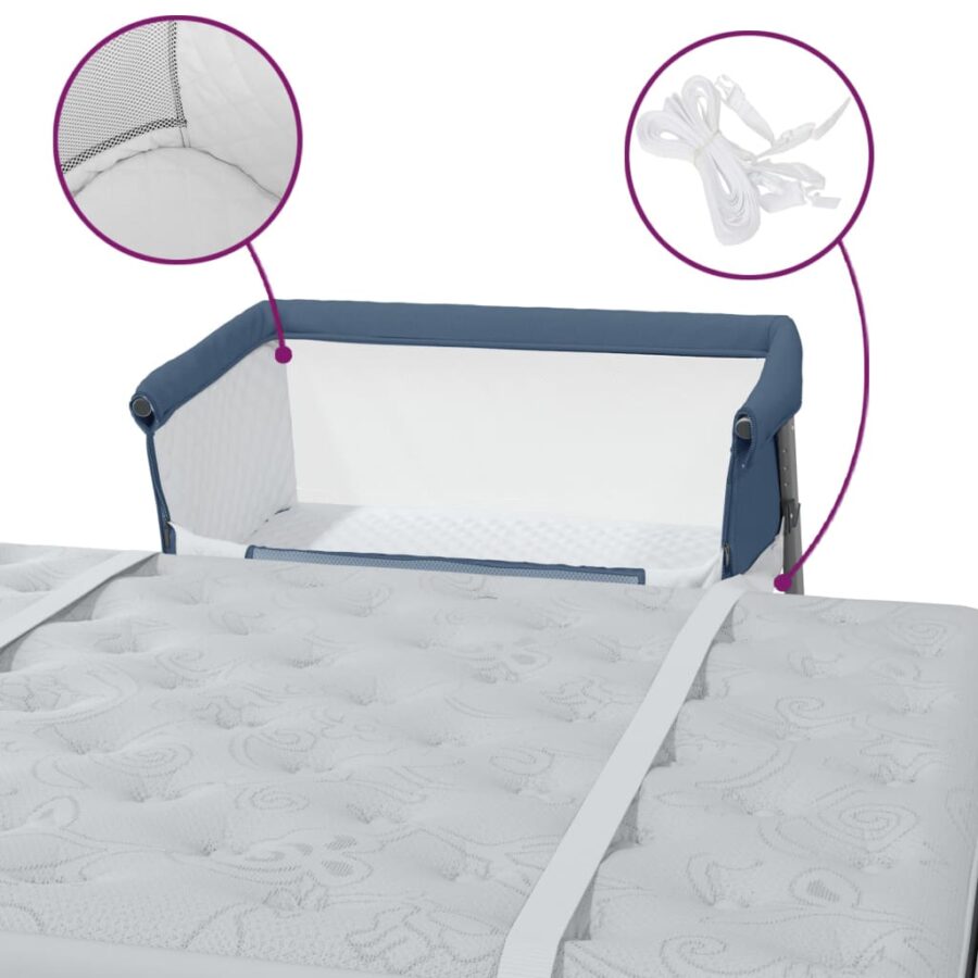 Babybox met matras linnen marineblauw - Afbeelding 7