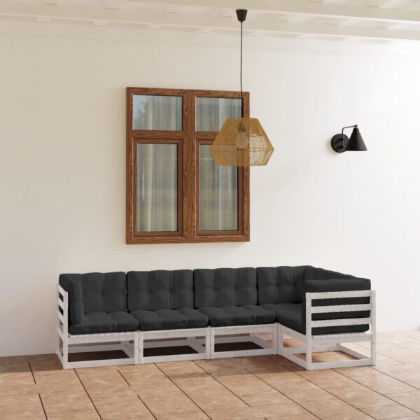 5-delige Loungeset met kussens massief grenenhout