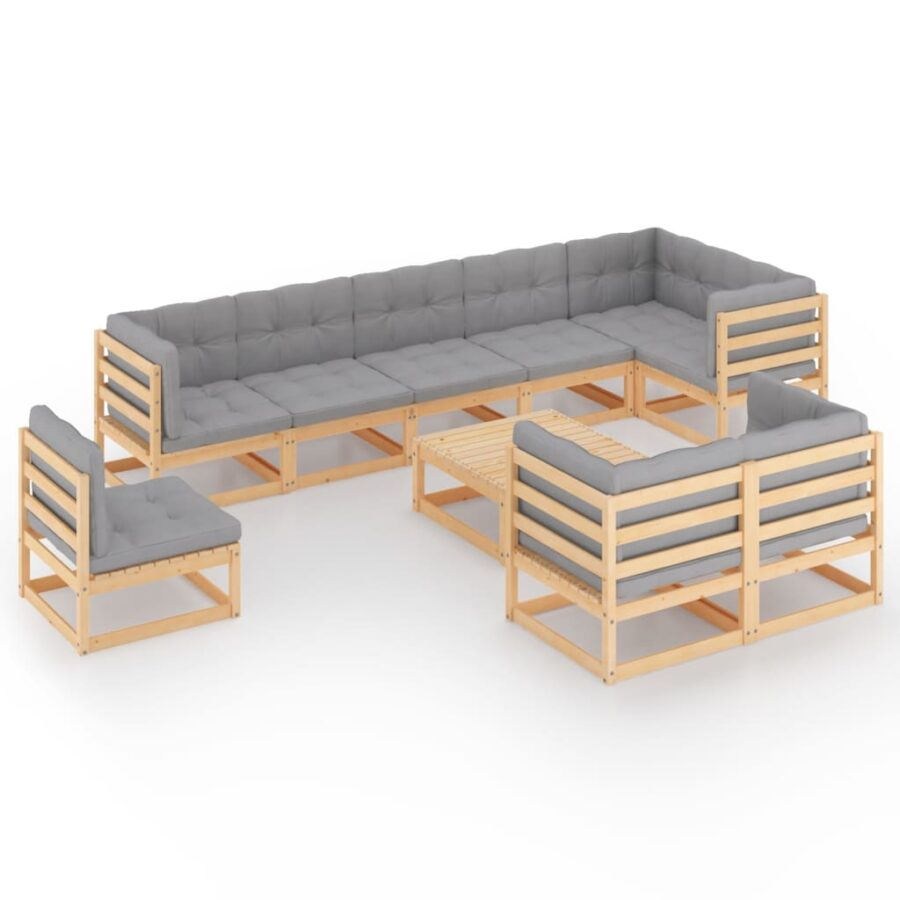 10-delige Loungeset met kussens massief grenenhout - Afbeelding 2