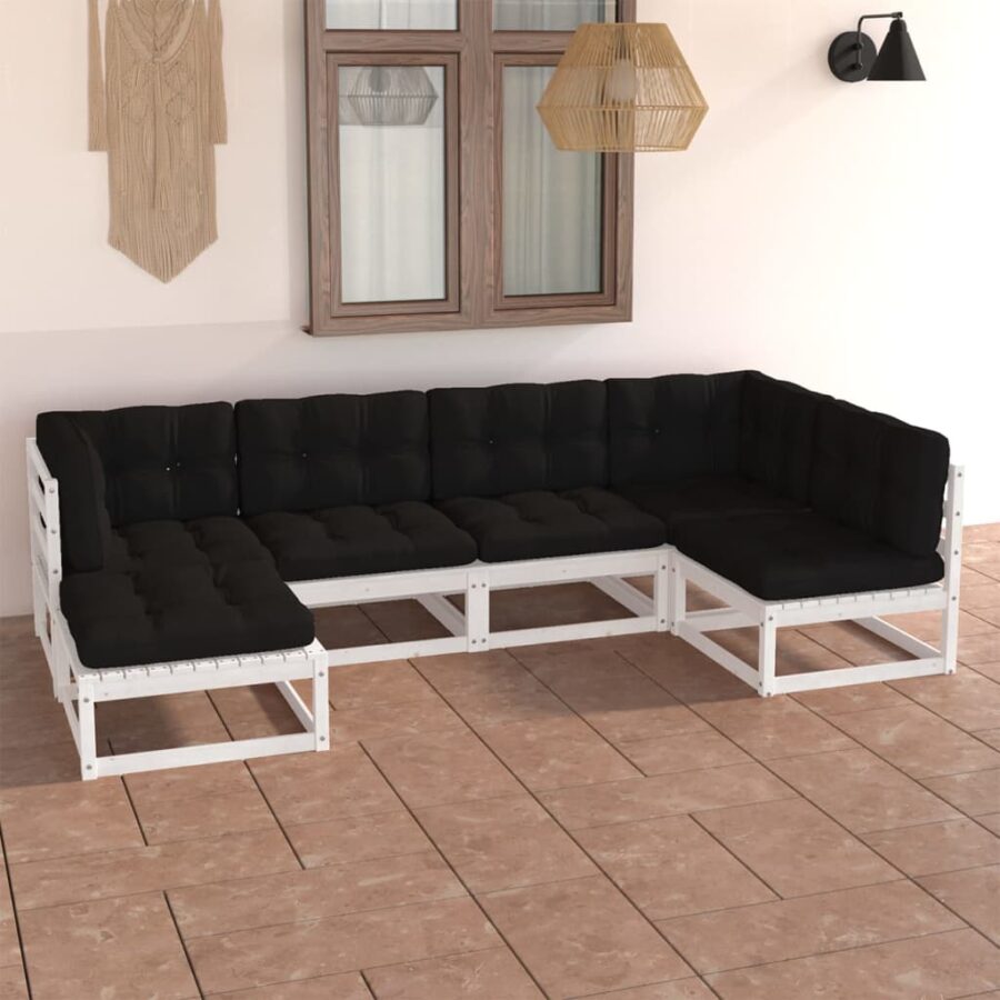 6-delige Loungeset met kussens massief grenenhout