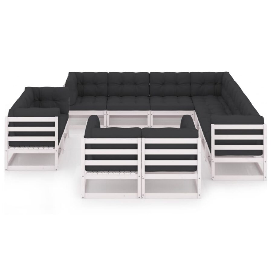 11-delige Loungeset met kussens massief grenenhout wit - Afbeelding 3