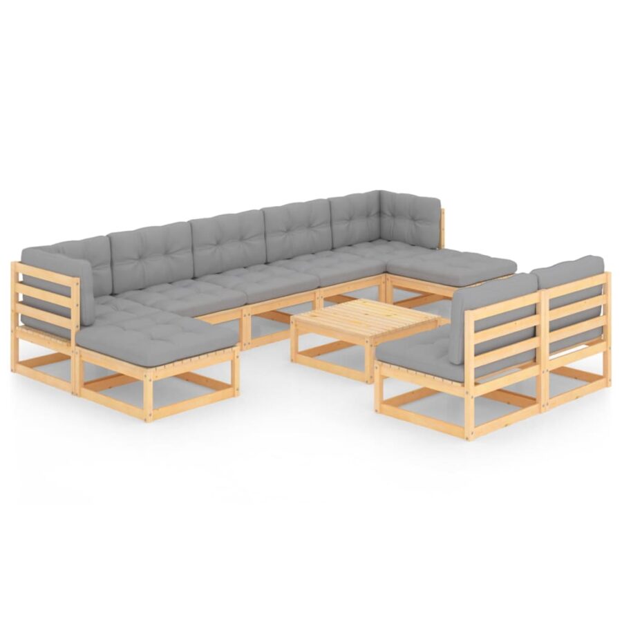 10-delige Loungeset met kussens massief grenenhout - Afbeelding 2