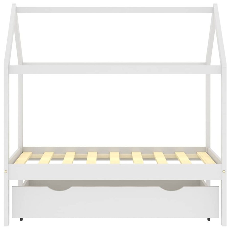 Kinderbedframe met lade massief grenenhout 70x140 cm wit - Afbeelding 3