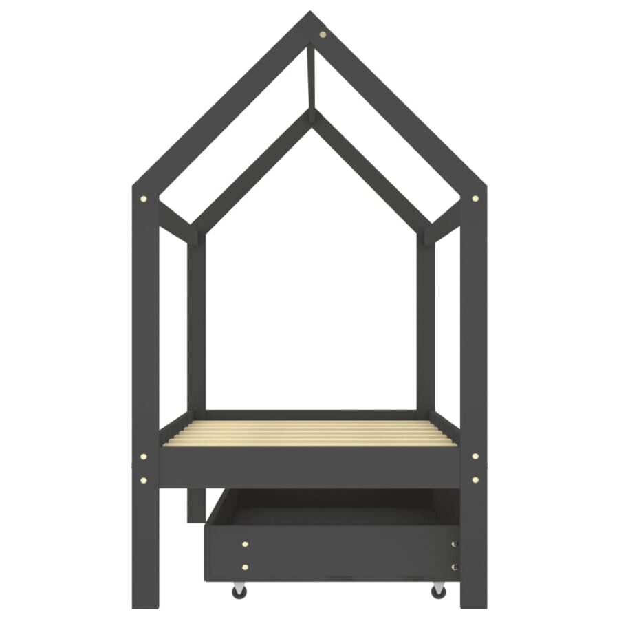 Kinderbedframe met lade grenenhout donkergrijs 80x160 cm - Afbeelding 4