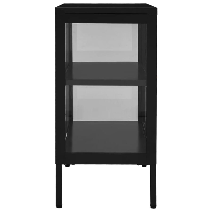 Dressoir 70x35x70 cm staal en glas zwart - Afbeelding 4