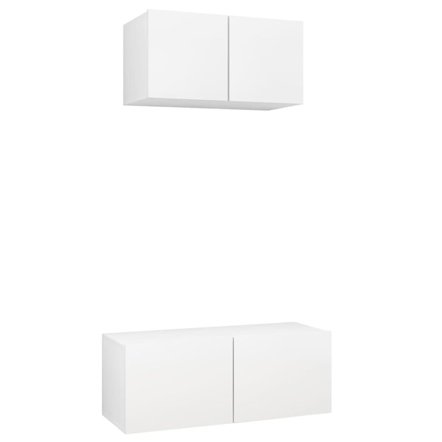 2-delige Tv-meubelset bewerkt hout wit - Afbeelding 2