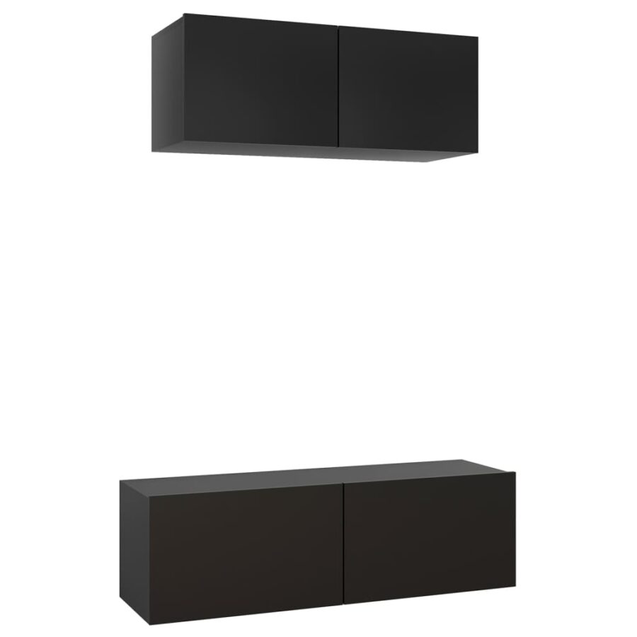2-delige Tv-meubelset bewerkt hout zwart - Afbeelding 2