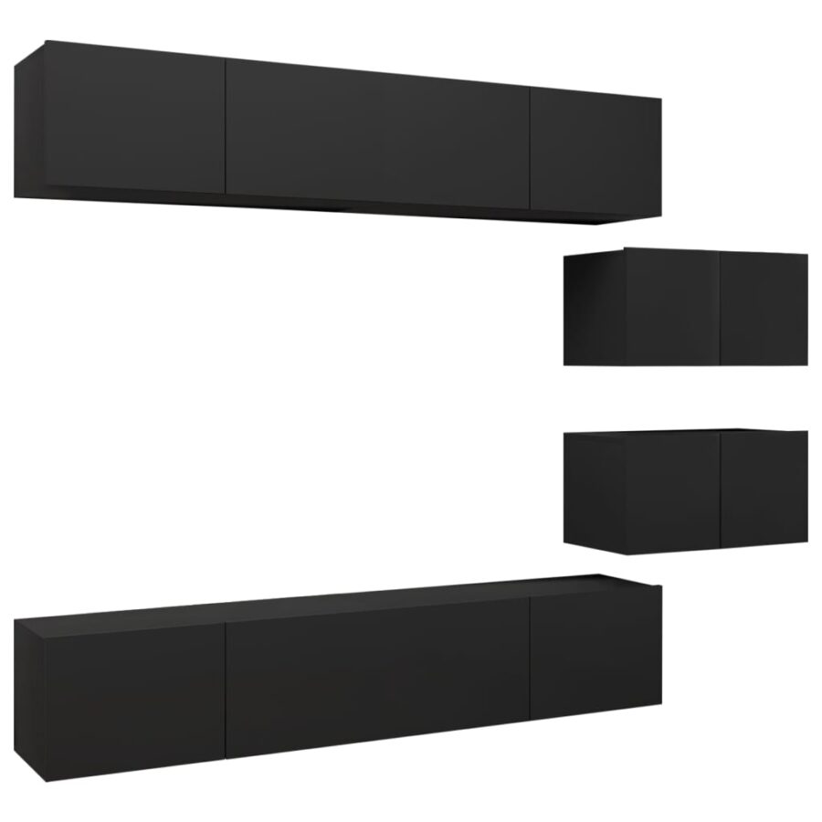 6-delige Tv-meubelset bewerkt hout zwart - Afbeelding 2