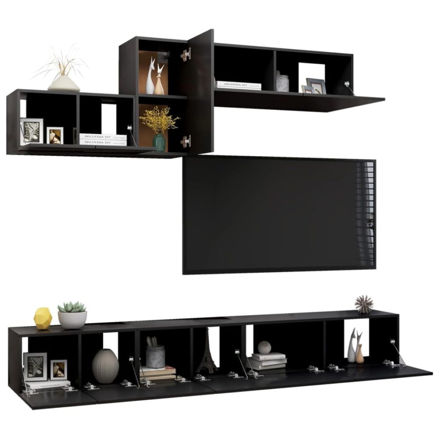 6-delige Tv-meubelset bewerkt hout zwart - Afbeelding 3