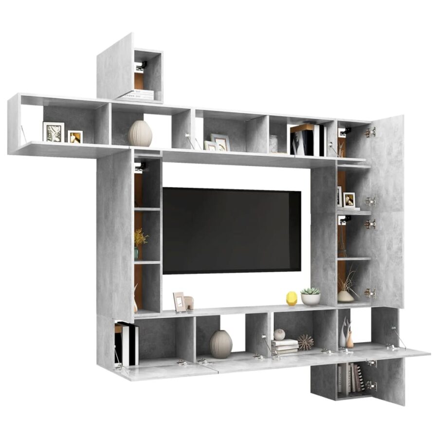 9-delige Tv-meubelset spaanplaat betongrijs - Afbeelding 3