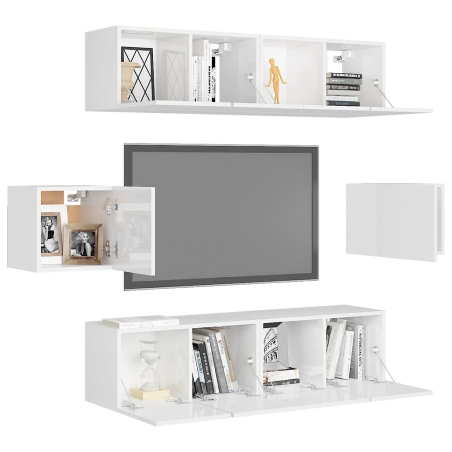 6-delige Tv-meubelset bewerkt hout hoogglans wit - Afbeelding 3
