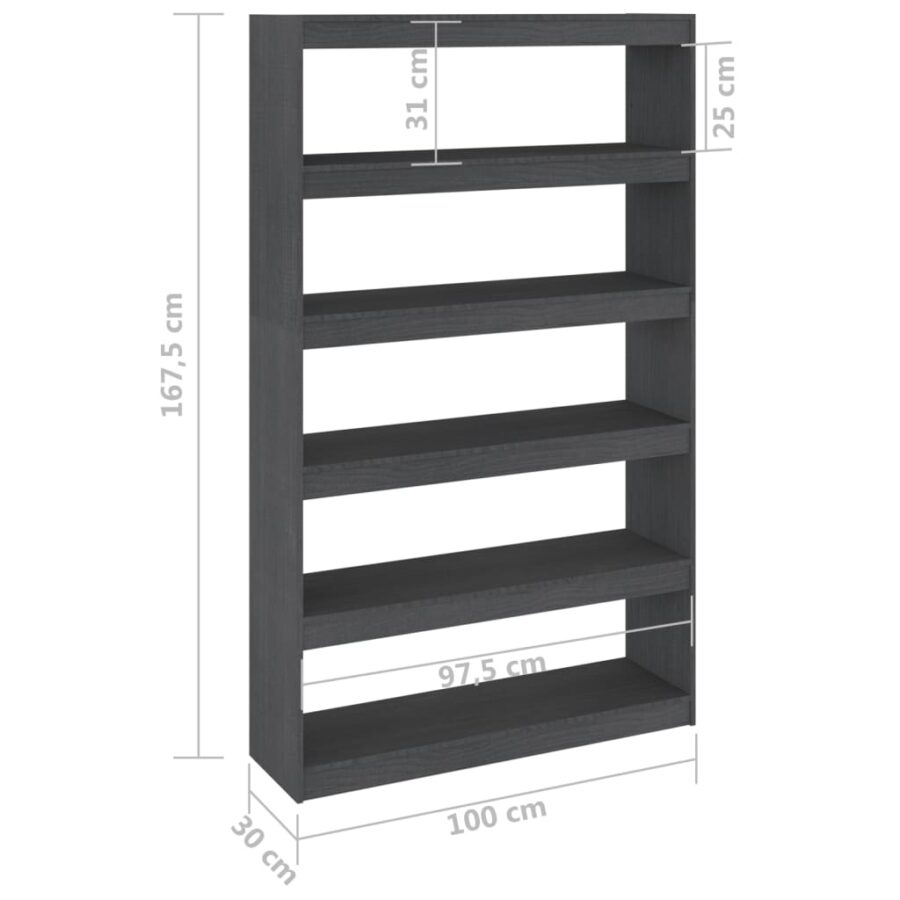 Boekenkast/kamerscherm 100x30x167,5 cm massief grenenhout grijs - Afbeelding 8