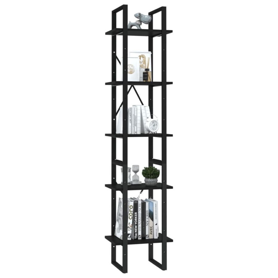 Boekenkast met 5 schappen 40x30x175 cm bewerkt hout zwart - Afbeelding 3