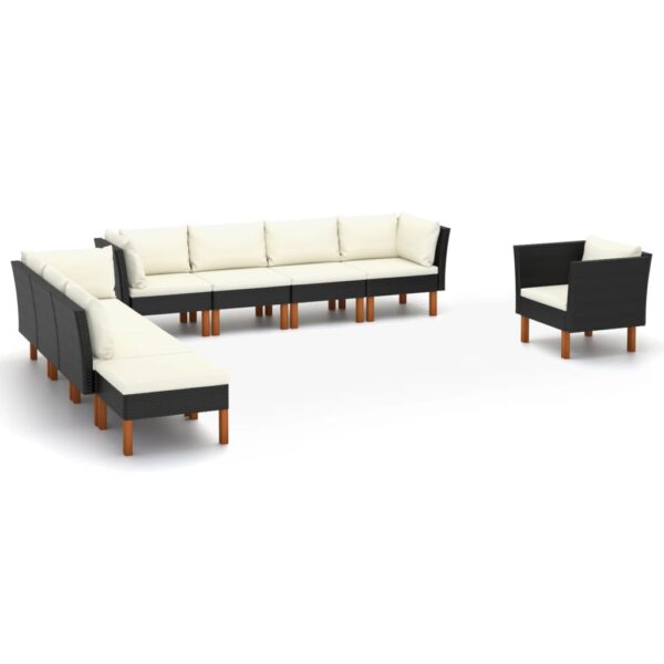 9-delige Loungeset poly rattan en eucalyptushout zwart