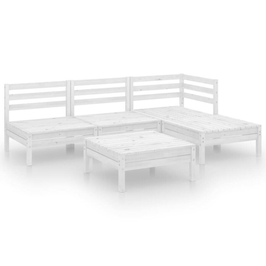 5-delige Loungeset massief grenenhout wit - Afbeelding 2