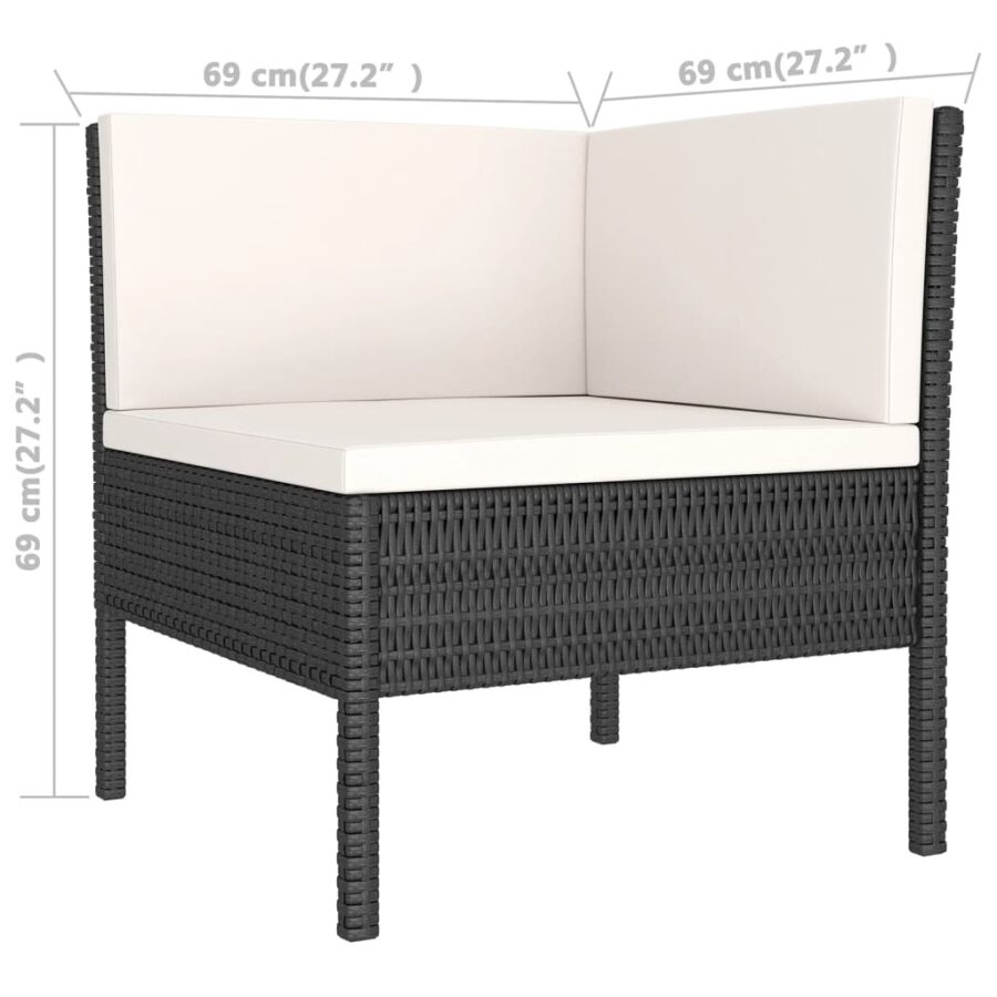 6-delige Loungeset met kussens poly rattan zwart - Afbeelding 7