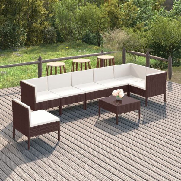 8-delige Loungeset met kussens poly rattan bruin