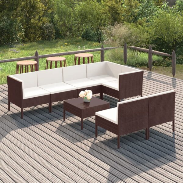 8-delige Loungeset met kussens poly rattan bruin