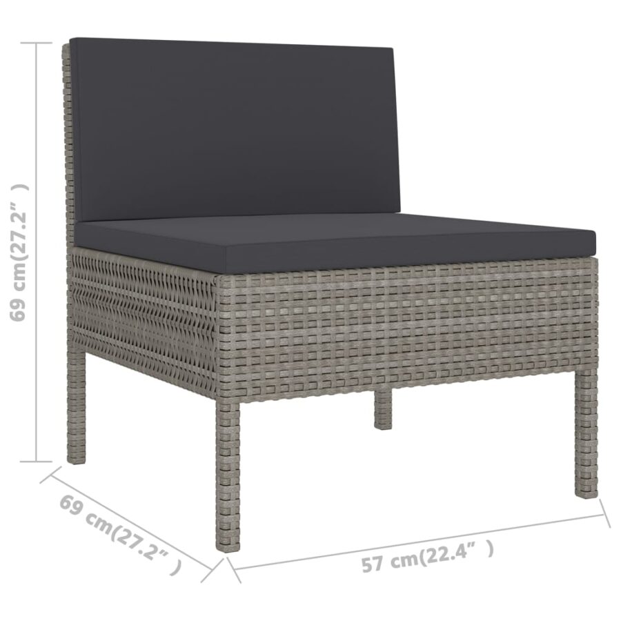 11-delige Loungeset met kussens poly rattan grijs - Afbeelding 8