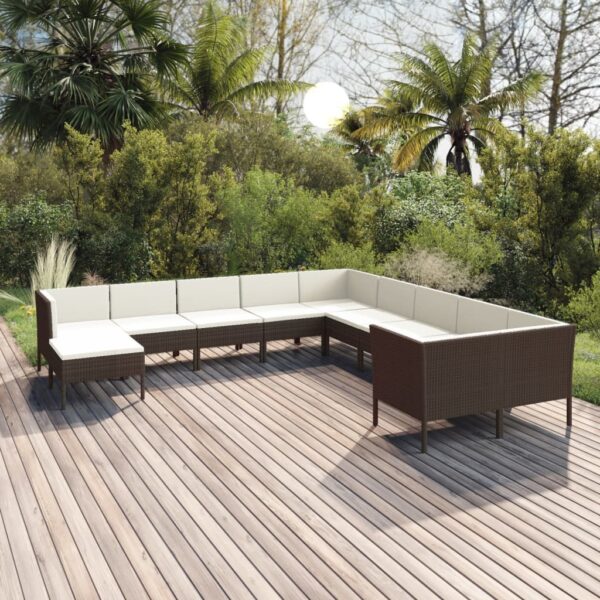 11-delige Loungeset met kussens poly rattan bruin