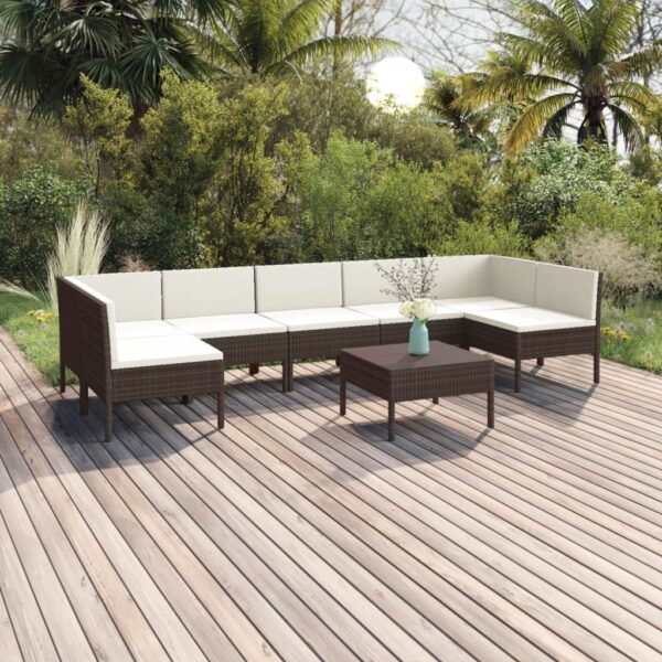 8-delige Loungeset met kussens poly rattan bruin