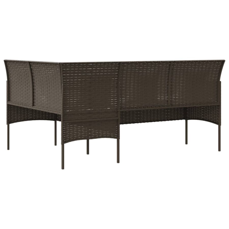 5-delige Loungeset L-vormig met kussens poly rattan bruin - Afbeelding 6