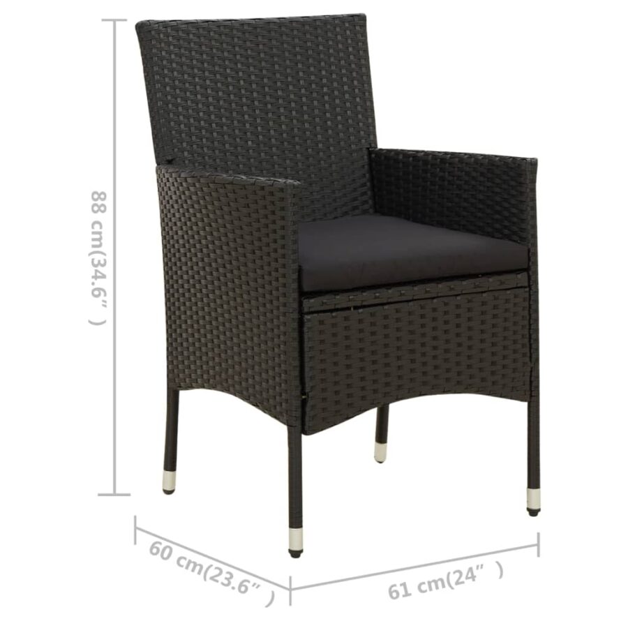 5-delige Tuinset met kussens poly rattan zwart - Afbeelding 10