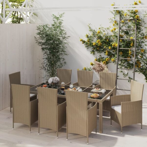 9-delige Tuinset met kussens poly rattan beige