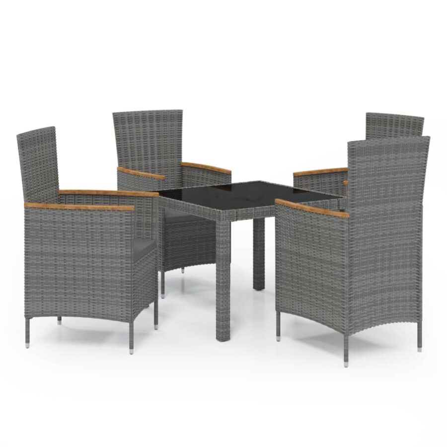 5-delige Tuinset met kussens poly rattan grijs - Afbeelding 2