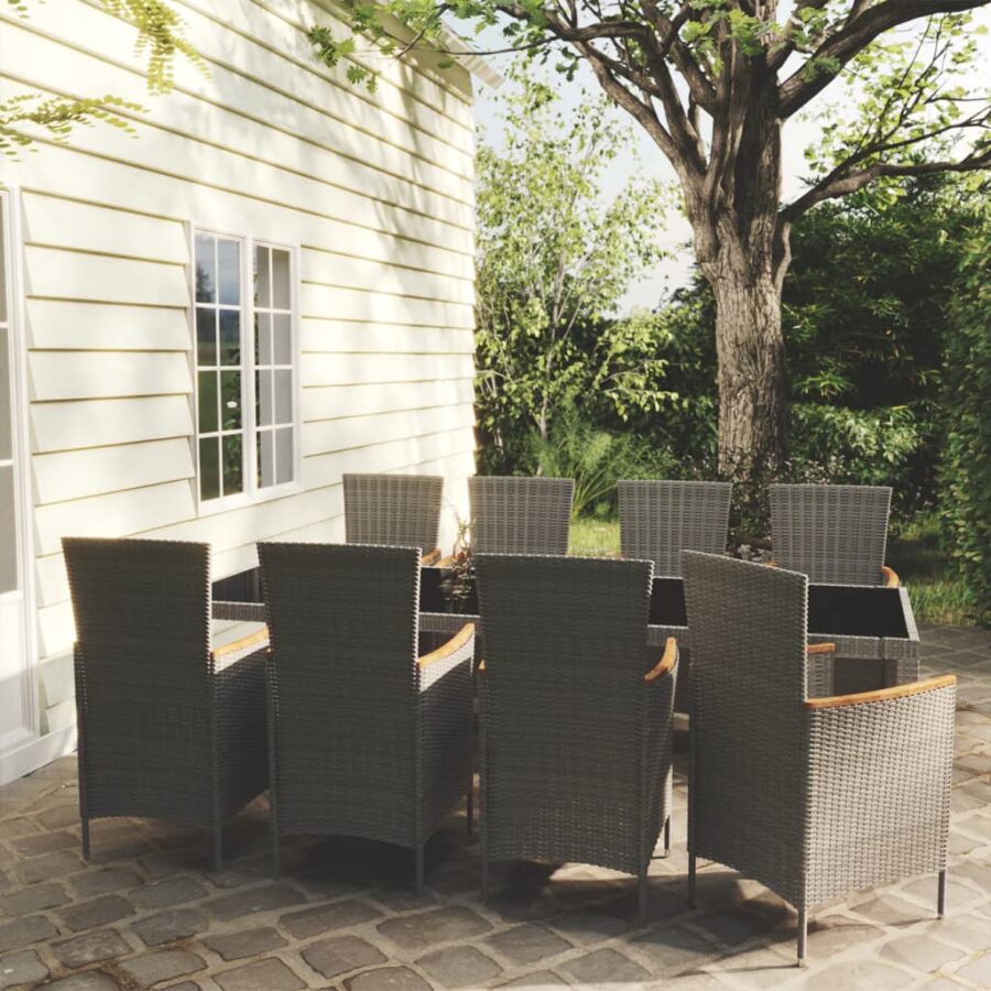 9-delige Tuinset met kussens poly rattan grijs